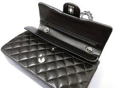 CHANEL CC Black Lambskin Double Flap Silver Hrdware Quilted Handbag
