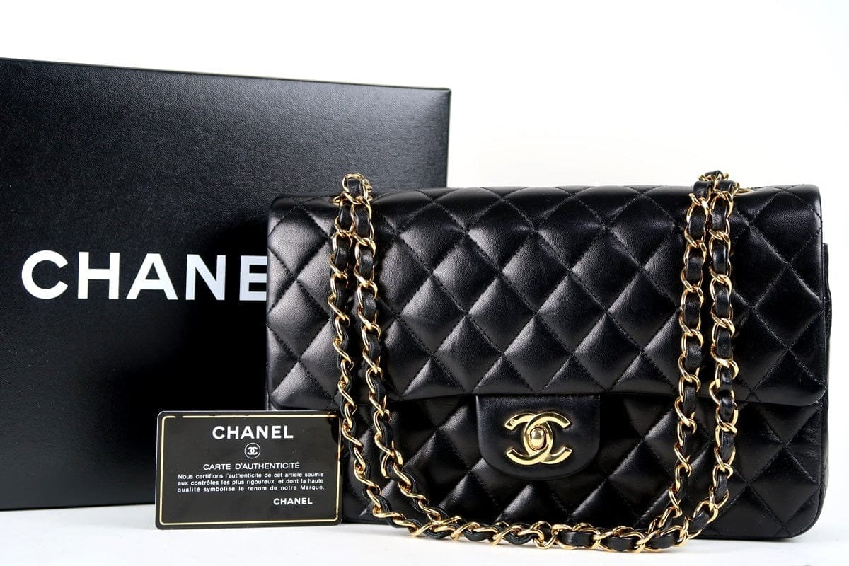 CHANEL Black Lambskin Medium GHW Double Flap Bag