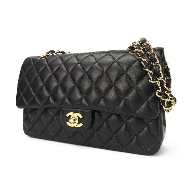 Vintage CHANEL Black Lambskin Gold Hardware Medium Double Flap Bag
