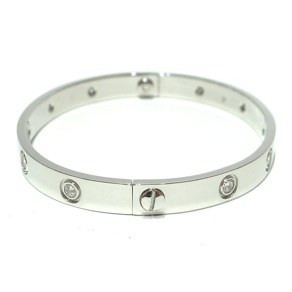 Cartier 10 Diamond 18KT White Gold Love Bracelet, Size 17 w/ Certificate