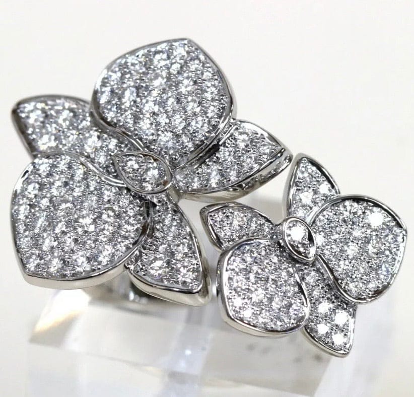 Cartier Caresse Dâ€™Orchidees Diamond-Paved 18KT White Gold Ring Size 52