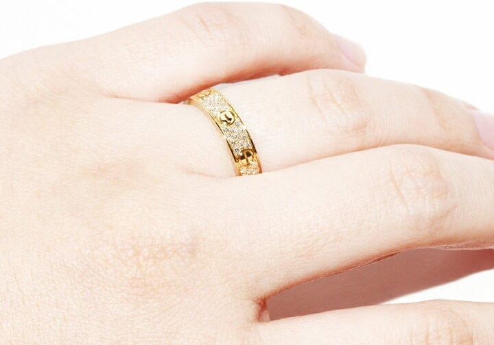 Cartier Full Diamond-Paved 18KT Yellow Gold Love Ring Size #51/ 5.5