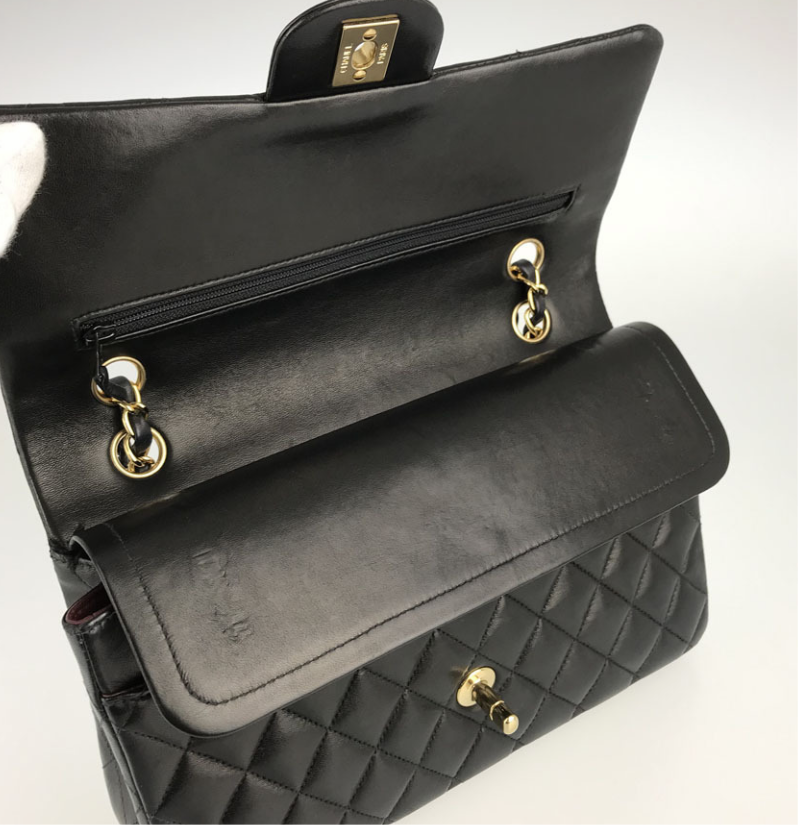 CHANEL Black Lambskin GHW 25 Double Flap Handbag