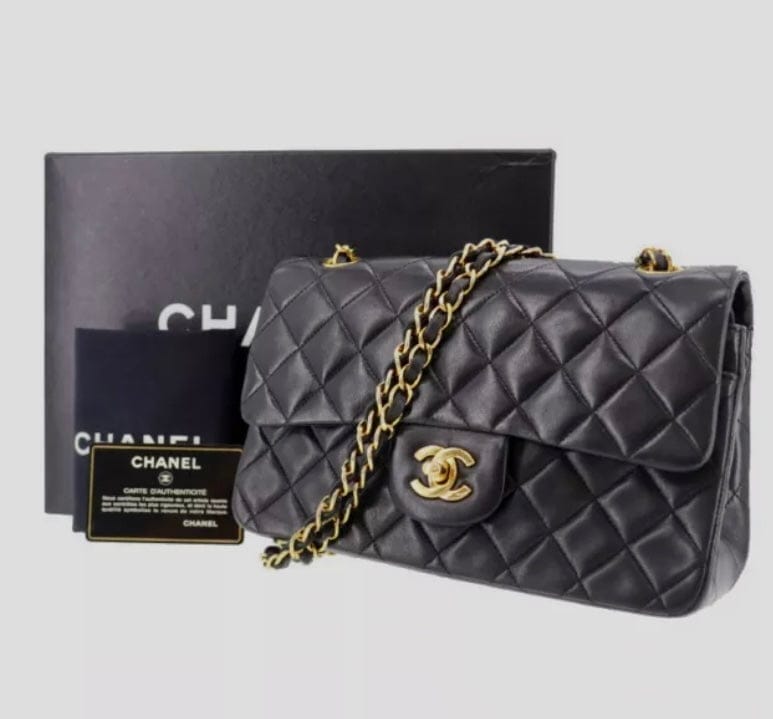 CHANEL Black Lambskin GHW Double Flap Bag