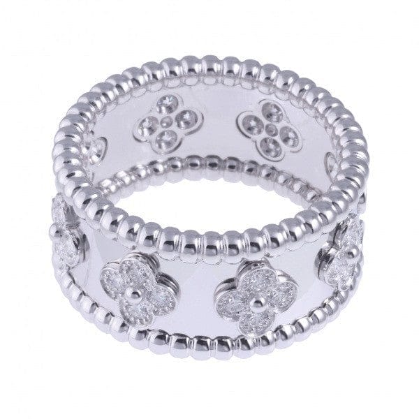 Van Cleef & Arpels Diamond Perlee Clovers 18KT White Gold Ring