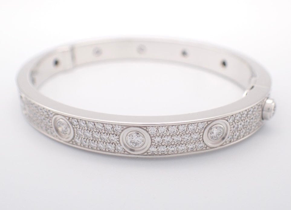 Cartier Full Diamond-Paved 18KT White Gold Love Bracelet, Size 16