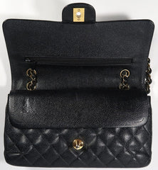 CHANEL Black Caviar Leather Gold Hardware Double Flap Bag