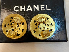 Vintage CHANEL CC 24 KT Gold Plated Earrings