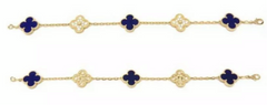 Van Cleef & Arpels Vintage Alhambra Diamond Sevres Porcelain 18KT Yellow Gold Bracelet