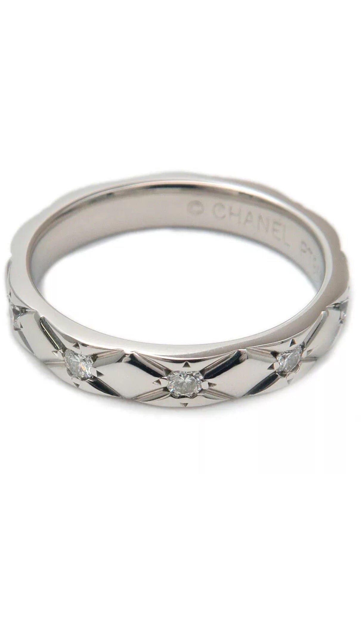 CHANEL PT950 Platinum & Diamonds Matelasse Ring