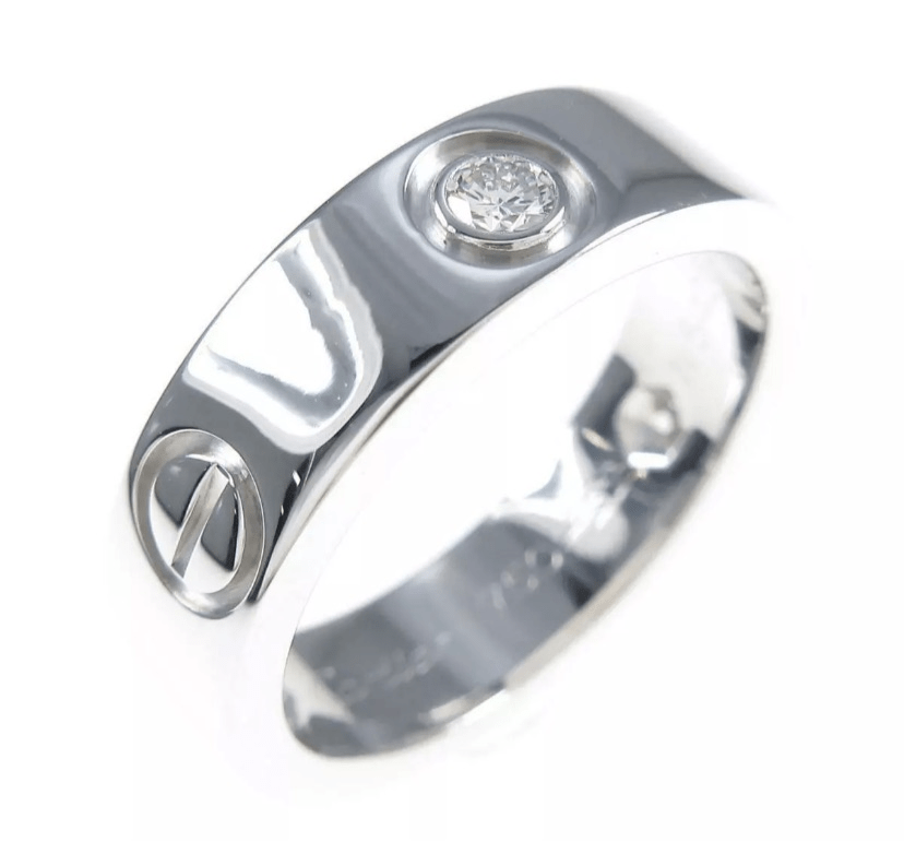 Cartier 3P Half Diamond 18KT White Gold Love Ring Size 6