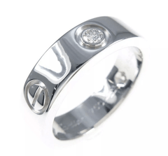 Cartier 3P Half Diamond 18KT White Gold Love Ring Size 6