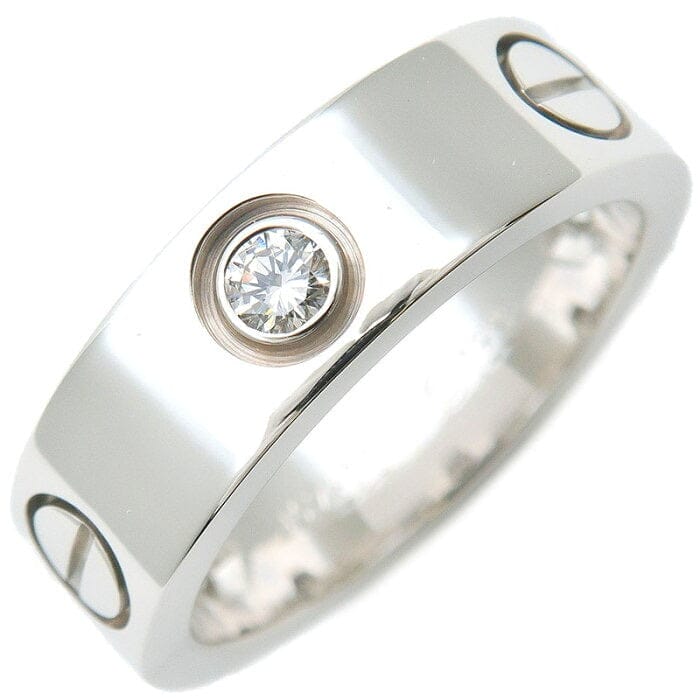Cartier 3P Half Diamond 18KT Whitw Gold Love Ring #53/ US 6.25