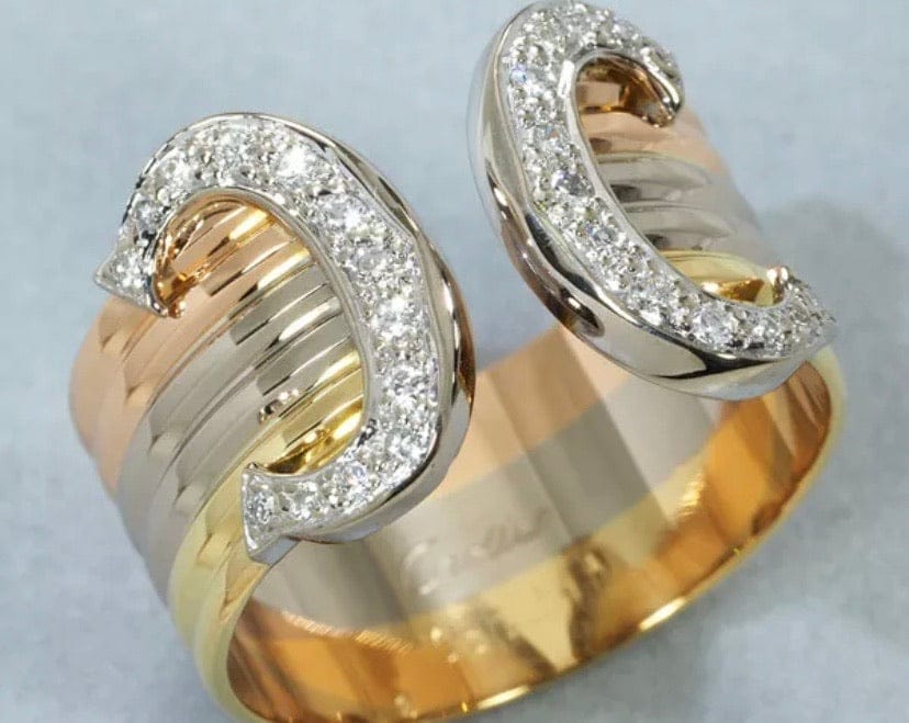Cartier 2C Diamond 18KT Tri-Color Gold Ring #58