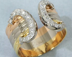 Cartier 2C Diamond 18KT Tri-Color Gold Ring #58