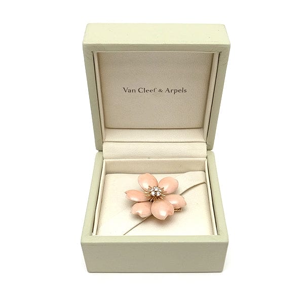 Rare Van Cleef & Arpels Diamond & Coral Rose de Noel Large Pin, Clip, Brooch