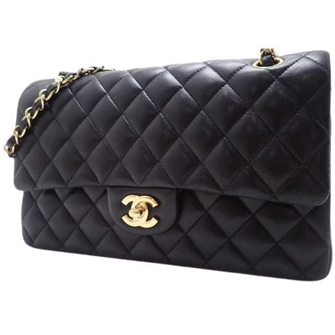 CHANEL Black Quilted Lambskin Double Flap 25 Shoulder Handbag