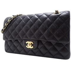 CHANEL Black Quilted Lambskin Double Flap 25 Shoulder Handbag