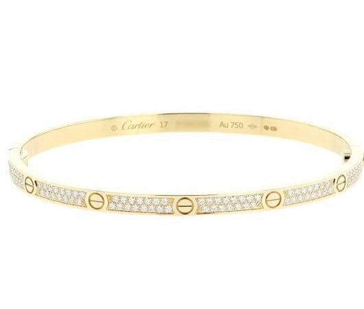 Cartier Diamond-Paved Love Bracelet, Small Model, Size 17, W/ Certificate