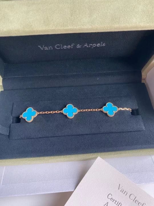 Van Cleef & Arpels Turquoise 18KT Yellow Gold Vintage Alhambra Bracelet