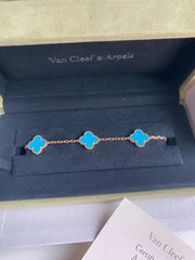Van Cleef & Arpels Turquoise 18KT Yellow Gold Vintage Alhambra Bracelet