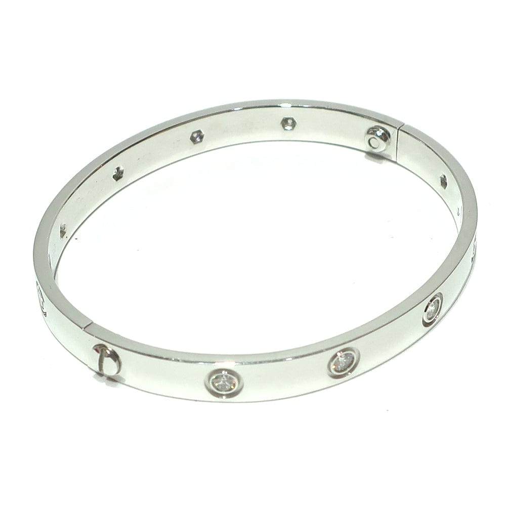 Cartier 10 Diamond 18KT White Gold Love Bracelet, Size 17 w/ Certificate