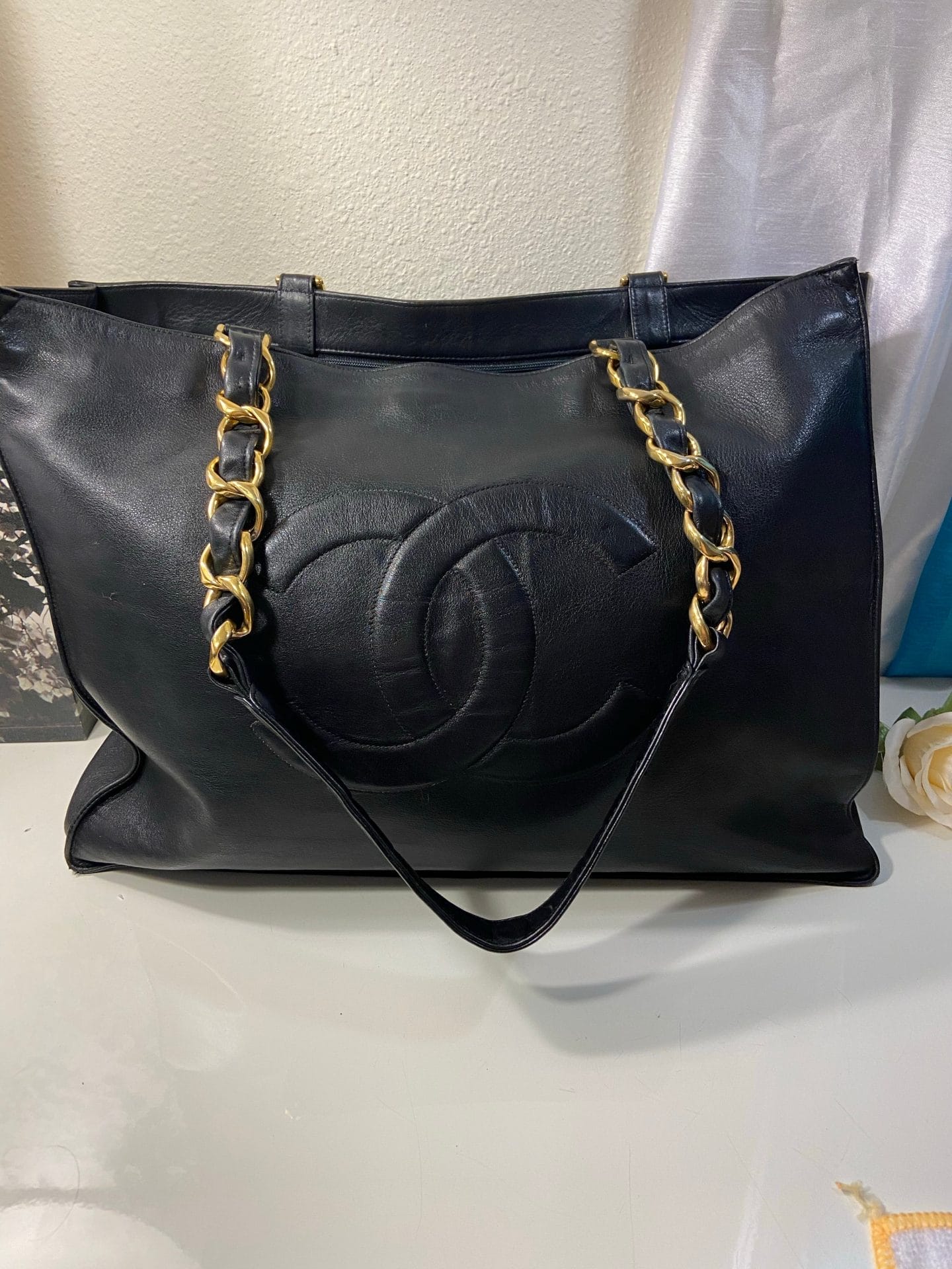 CHANEL XL Gold Hardware GST Tote Black Lambskin Bag