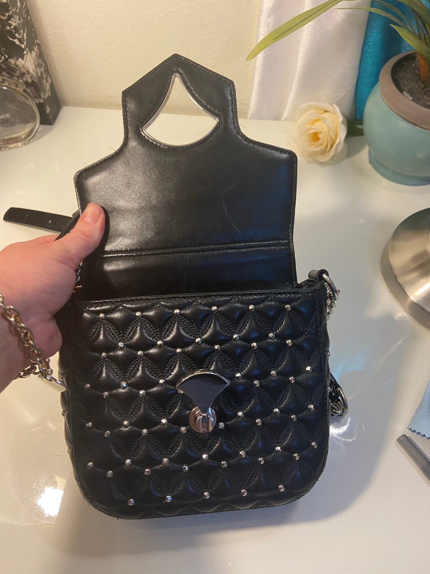 Bvlgari Divaâ€™s Dream Black Quilted w/ Studs Crossbody Handbag