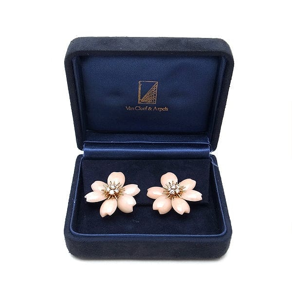 Van Cleef & Arpels Coral & Diamond Rose de Noel Ear Clips