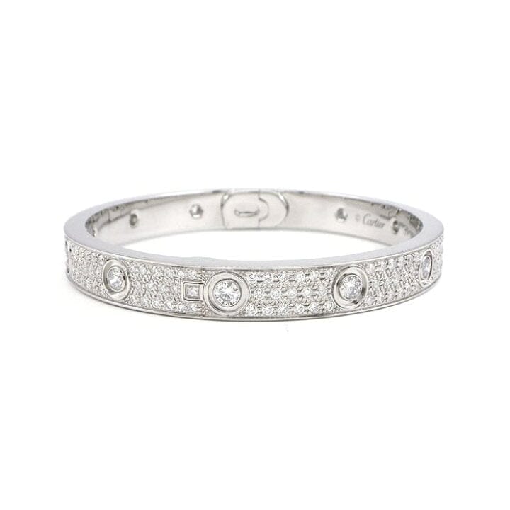 Cartier Full Diamond-Paved 18KT White Gold Love Bracelet Size 17