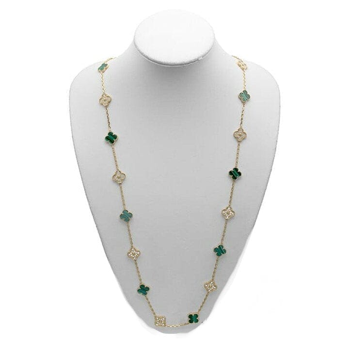 Van Cleef & Arpels Diamond Malachite Vintage Alhambra Long 20 Motif Necklace