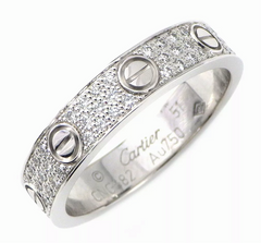 Cartier Diamond Paved Wedding Love Ring 18KT White Gold #51/ 5.5