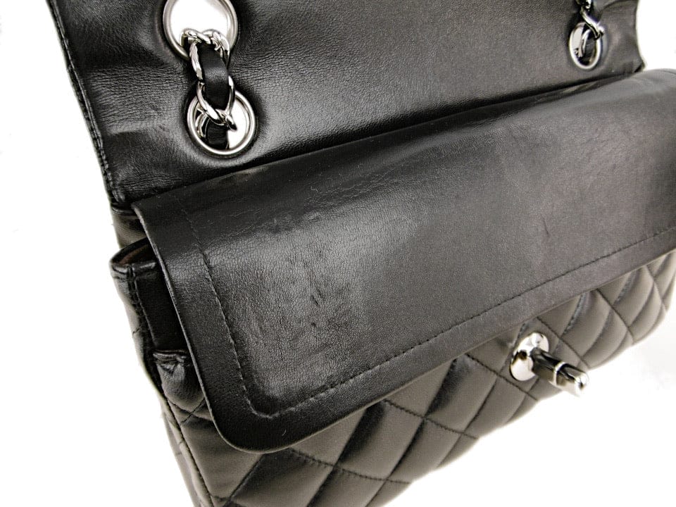 CHANEL Black Quilted Lambskin 23 Silver Hardware Double Flap Bag