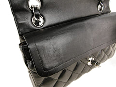CHANEL Black Quilted Lambskin 23 Silver Hardware Double Flap Bag