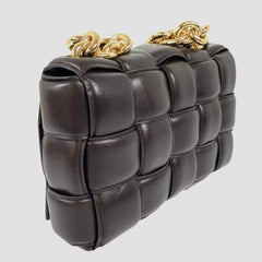 Bottega Veneta Chain Cassette Padded Interacciato Black Leather Gold Hardware Bag