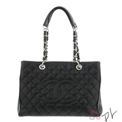 CHANEL Black Caviar Silver Hardware GST Grand Shopper Tote