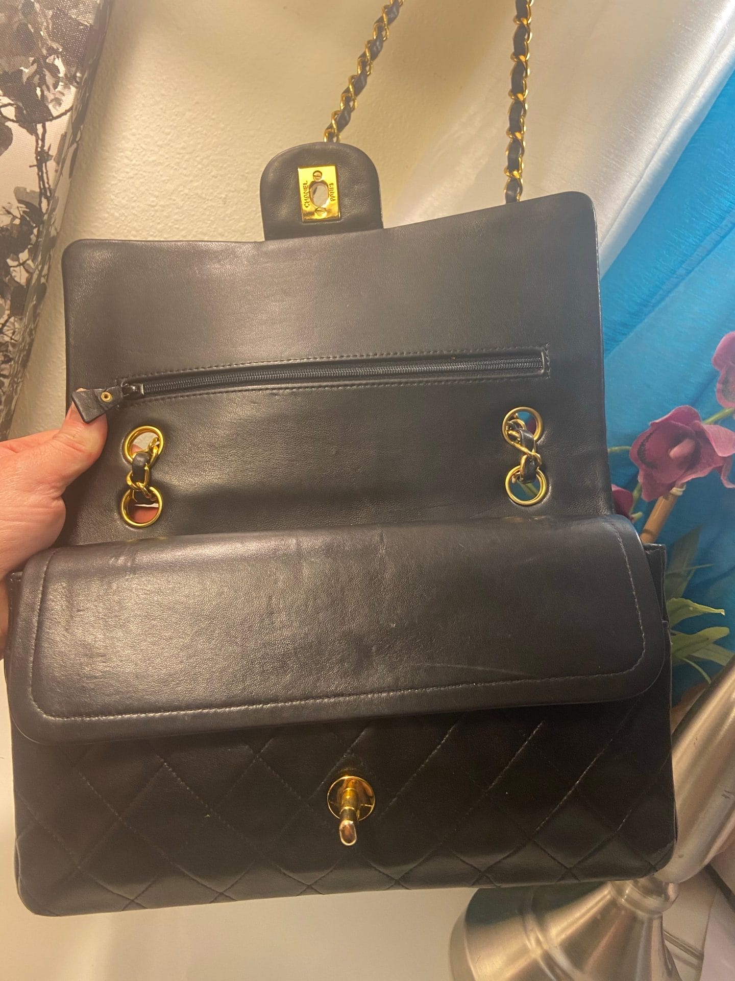 CHANEL Black Lambskin Double Flap 25 GHW Shoulder Handbag