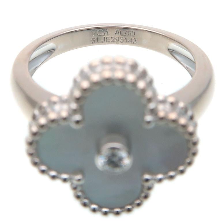 Van Cleef & Arpels Diamond Mother of Pearl Alhambra Ring Size 51/ US 5.5