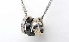 Cartier 3 Piece Diamond Ceramic White Gold Love Ring Necklace
