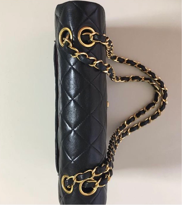 CHANEL Black Lambskin 24KT Gold Hardware 25 Quilted Leather Handbag / Crossbody