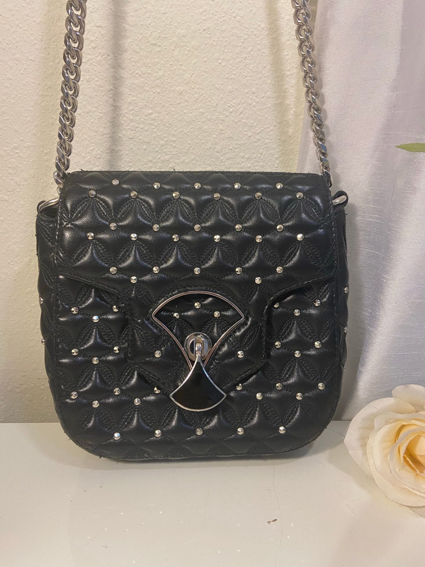 Bvlgari Divaâ€™s Dream Black Quilted w/ Studs Crossbody Handbag