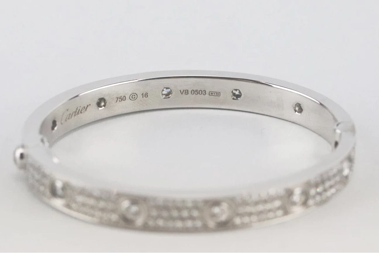 Cartier Full Diamond-Paved 18KT White Gold Love Bracelet, Size 16