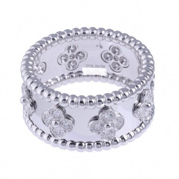 Van Cleef & Arpels Diamond Perlee Clovers 18KT White Gold Ring