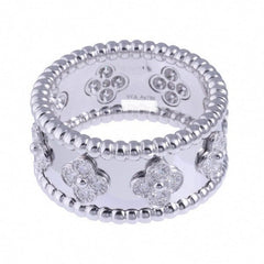 Van Cleef & Arpels Diamond Perlee Clovers 18KT White Gold Ring