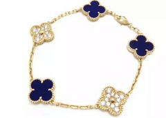 Van Cleef & Arpels Vintage Alhambra Diamond Sevres Porcelain 18KT Yellow Gold Bracelet
