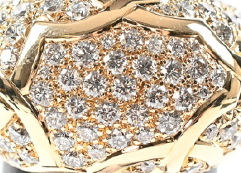 CHANEL Diamond Paved Camelia Domed 18KT Uellow Gold Ring Size  #53/ 6