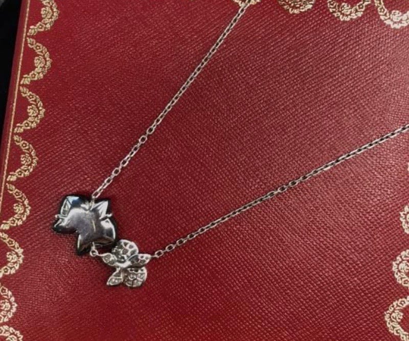Cartier Caresse Dâ€™Orchidees Diamond & Black Onyx Flower Necklace / Pendant