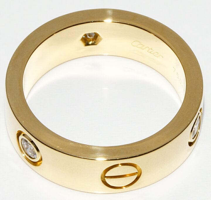 Cartier 3P Half Diamond 18KT Yellow Gold Love Ring Size 5.5