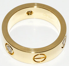 Cartier 3P Half Diamond 18KT Yellow Gold Love Ring Size 5.5