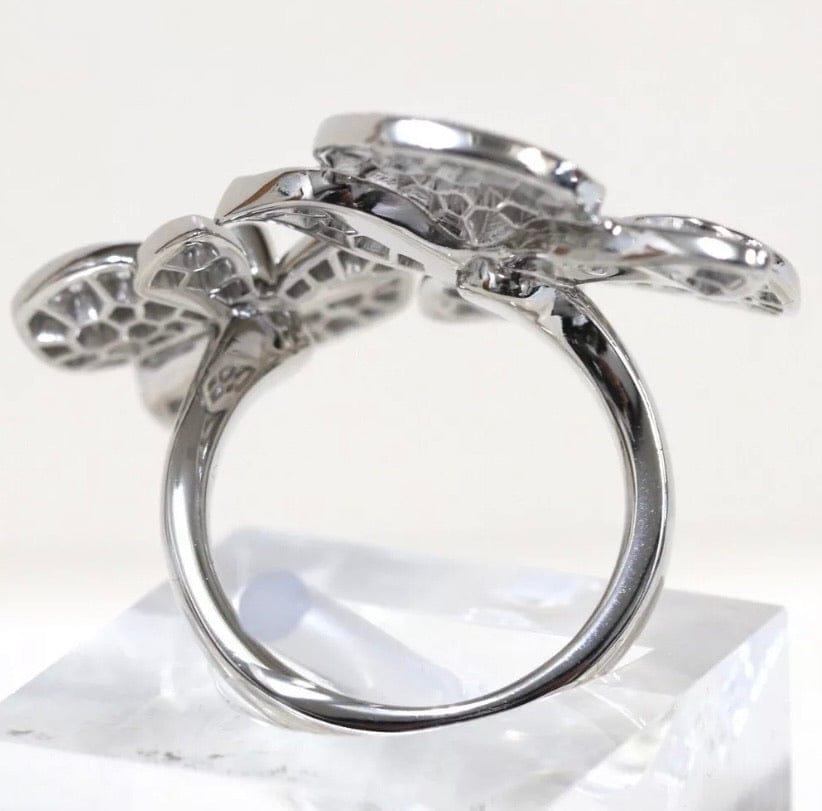 Cartier Caresse Dâ€™Orchidees Diamond-Paved 18KT White Gold Ring Size 52